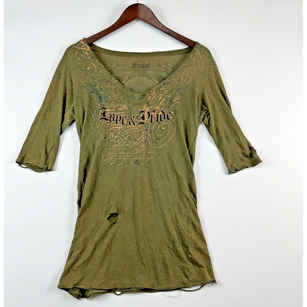 Vintage Sinful Womens Grunge Top Size S Edgy Thrashed Distressed Apocalypse Wing